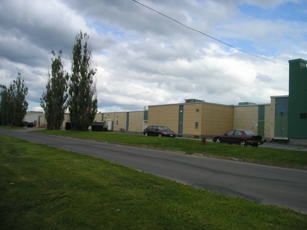 Blank wall, the Oromocto Mall literally turns its back on the waterfront.