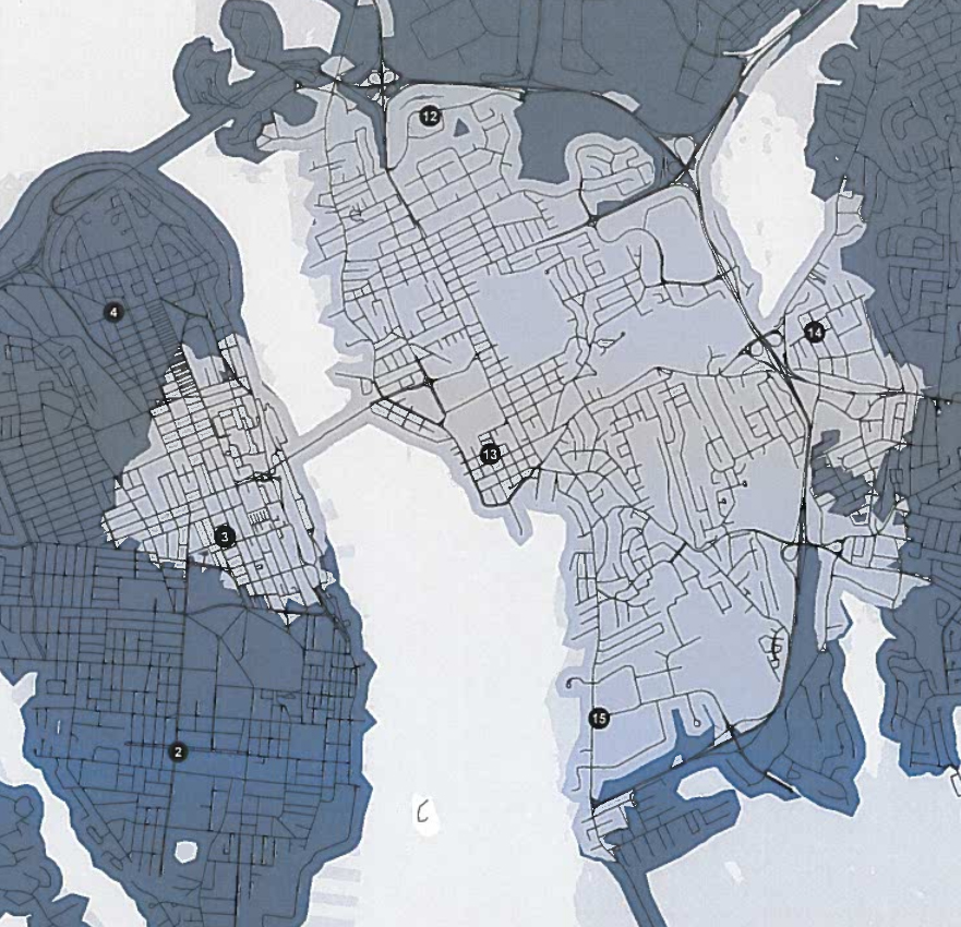 HRM's Estimated Coverage from King Street (#13) in 5 minutes. Staff argue that #12 Highfield Park, #15 Pleasant and #14 Walker Street can provide 5 minute coverage to Downtown Dartmouth.