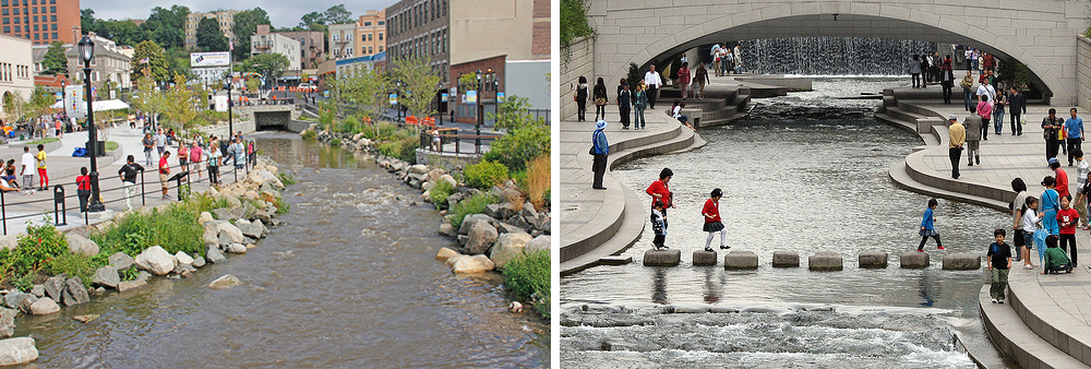 Saw Mill River, Yonkers, NY and Cheonggyecheon, Seoul, South Korea