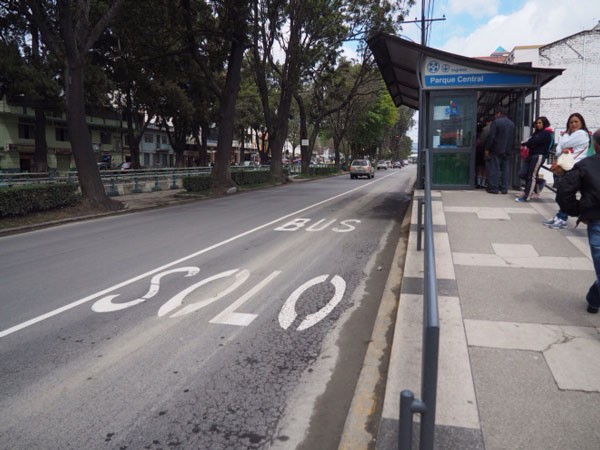 Bus Rapid Transit system in Loja, Ecuador showing the bus only lane.