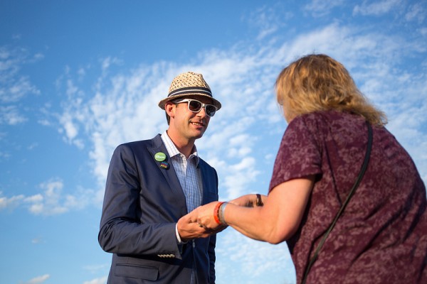 Meeting citizens at the Edmonton Folk Music Festival in Gallagher Park.