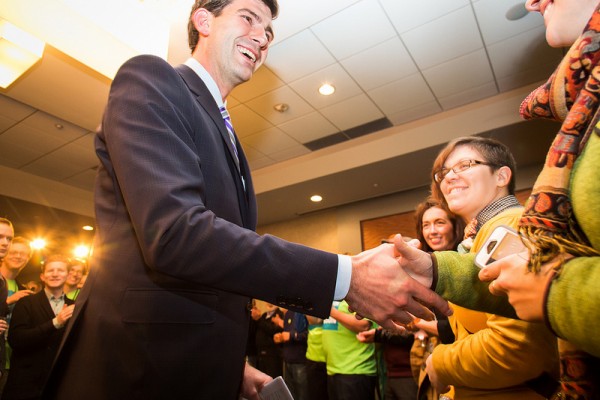 Greeting supporters at the Get Out the Vote Rally the week before the election.