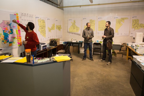 The Map Room at HQ, where flyering and door knocking routes were planned and distributed.