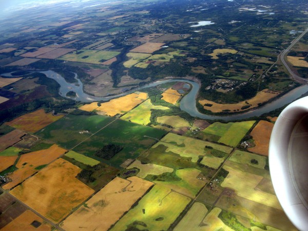 Aerial view of aspen Parkland close to Edmonton.