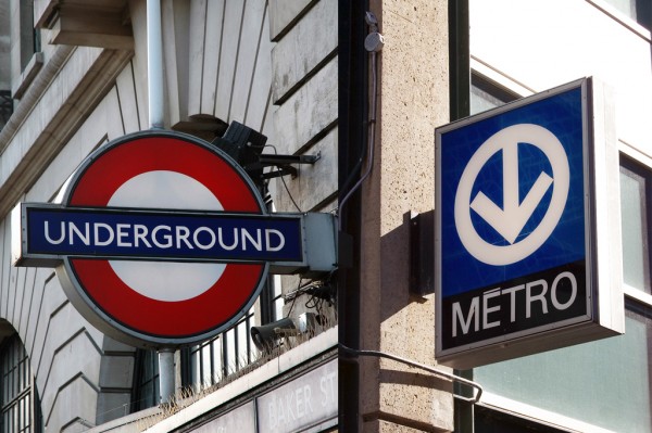 London Underground and Montréal Métro signage. Photo credit Cindy Andrie, 2006; Matthieu Tremblay, 2007.