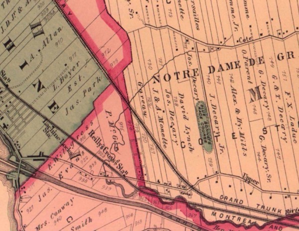 Extrait du plan Atlas of the city of island of Montreal de H. Hopkins, 1879, Bibliothèque et archives nationales du Québec