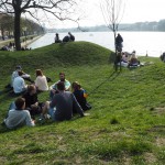 People relaxing in the park.