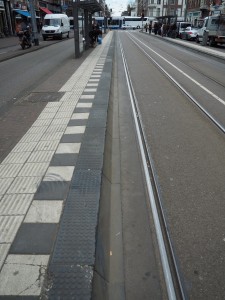 A tram stop made of modular pieces.