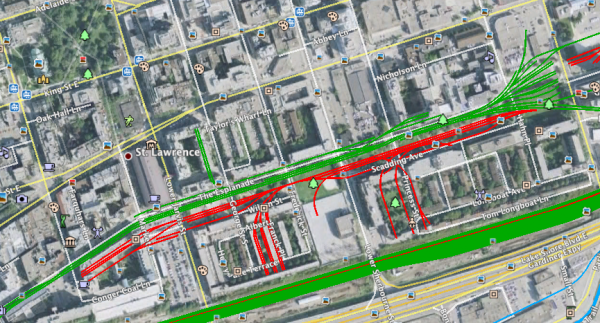 Along Toronto's Esplanade there were once a railway tracks and spur lines to industry where the St. Lawrence neighbourhood is now.