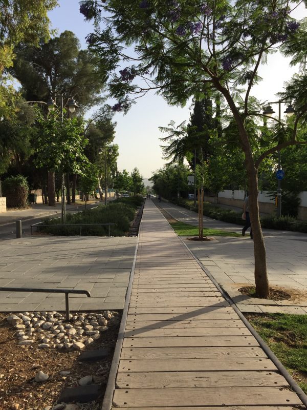 The new pedestrian and cyclist-friendly rail path in Jerusalem. Photo credit: Michelle Kearns Toronto Cycling Think and Do Tank.