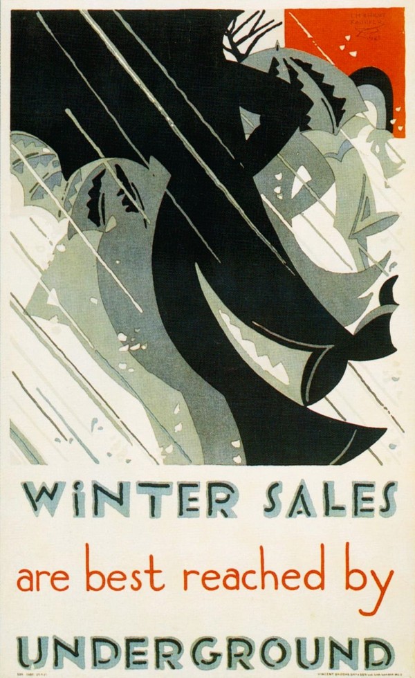 1921 Edward McKnight Kauffer. Winter Sales are best reached by Underground