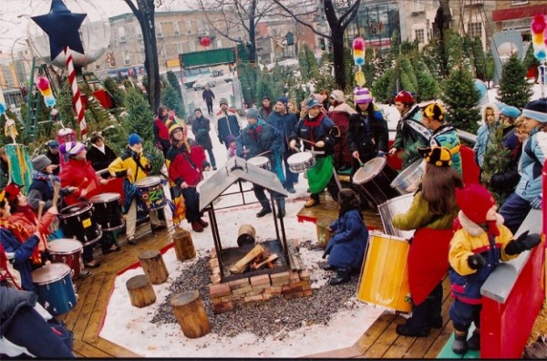 Winter revelers in Montreal gather at Parc Compagnons-de-St-Laurent for a bonfire, beer, and music. Image courtesy of Tourisme Montreal.