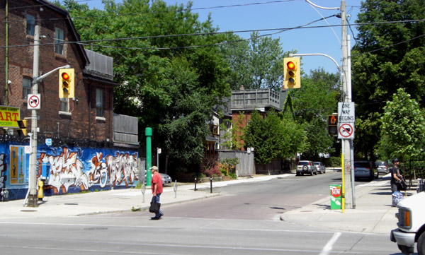 Logan looking north at Gerrard