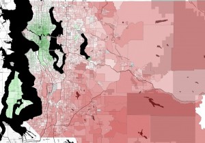 2014 Seattle Transit Initiative Failure: Supportive (green) to unsupportive (red) of prop 1 in King County Washington (courtesy of Crosscut.com http://crosscut.com/2014/05/09/metro-transit/119989/how-metro-transit-vote-failed-so-badly/)