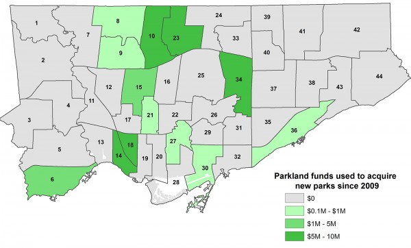 Parks crisis Wards - Map 3 - funds spent for acquisition since 2009