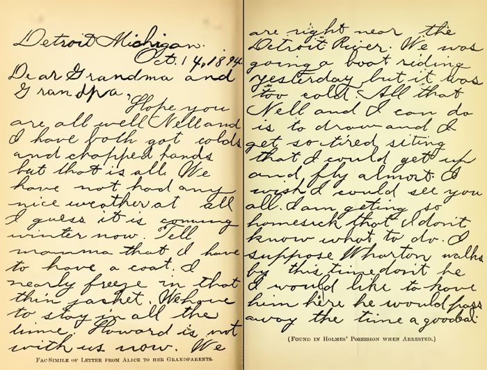 A facsimile of Alice Pietzel's letter to her mother, in which she writes  
