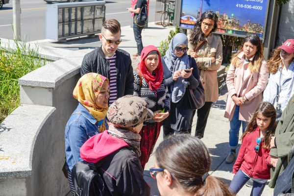 Our first stop was at Dufferin Station where we discussed solutions to the challenge of travelling safely, particularly for visibly Muslim women.