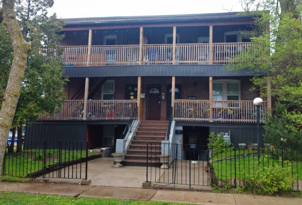 Frontage of corner apartment building