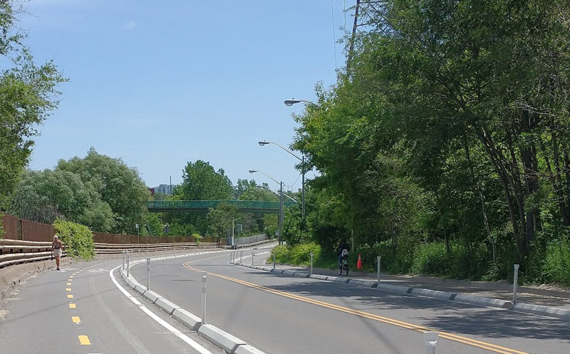 Bayview Avenue - no cars, one cyclist, one pedestrian