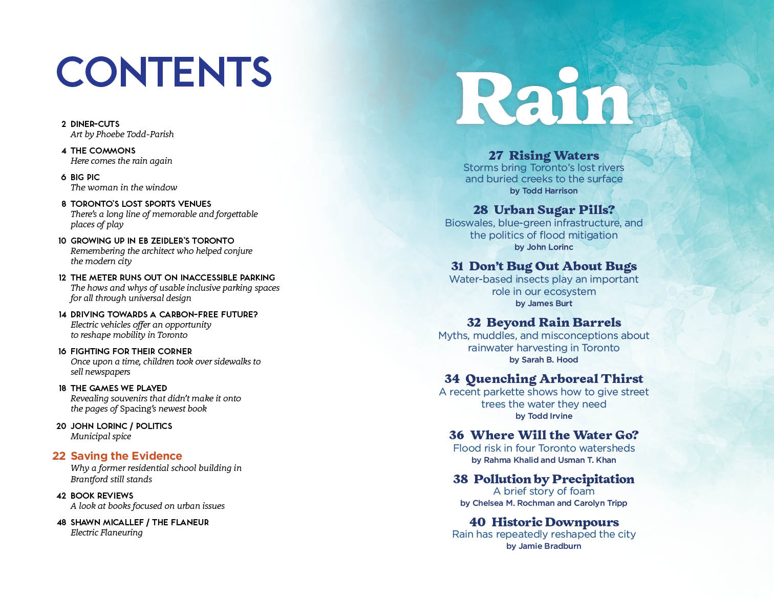 Contents page of rain issue