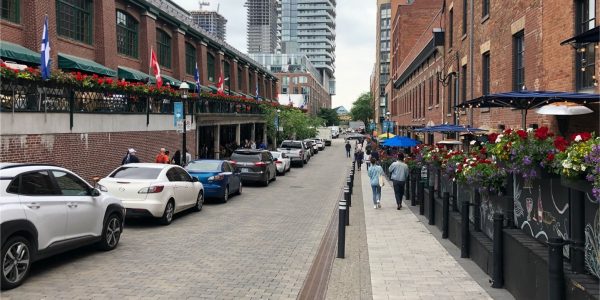 Market Street at the St. Lawrence Market is an example of a curbless shared street