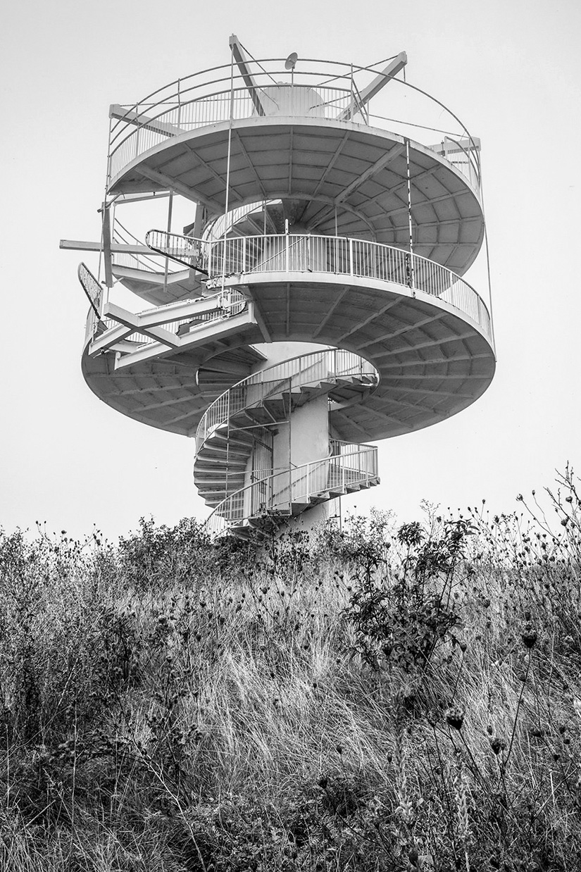 The solitary remains of the now-defunct waterslide tower