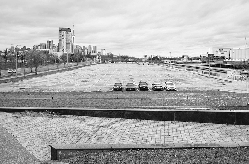 The vast parking lot south of Lakeshore Boulevard.