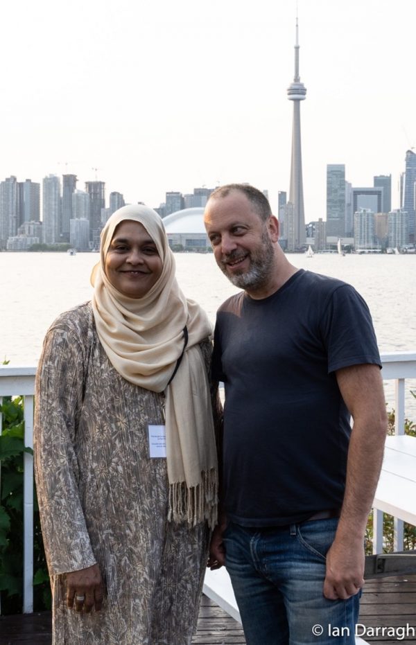 Sabina Ali and Dave Meslin at the welcome event on Toronto Island. Mrs. Ali is a winner of a Jane Jacobs Award for her community activism. Meslin was one of the founders of Spacing magazine.
