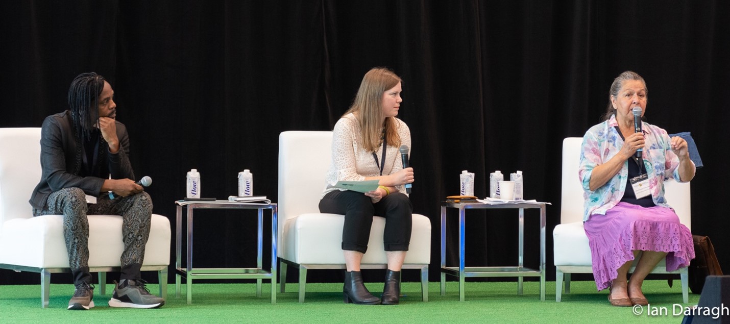 Left to right: David Touchette, Amanda O’Rourke (moderator) and Marie McGregor Pitawanakwat address a crisis that affects both cities and parks.