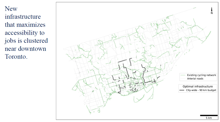 Accessibility analysis of cycling infrastructure in Toronto, developed by Madeleine Bonsma-Fisher. 