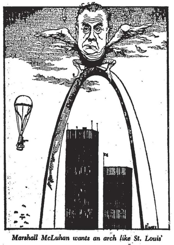 Illustration of Marshall McLuhan on top of an archway