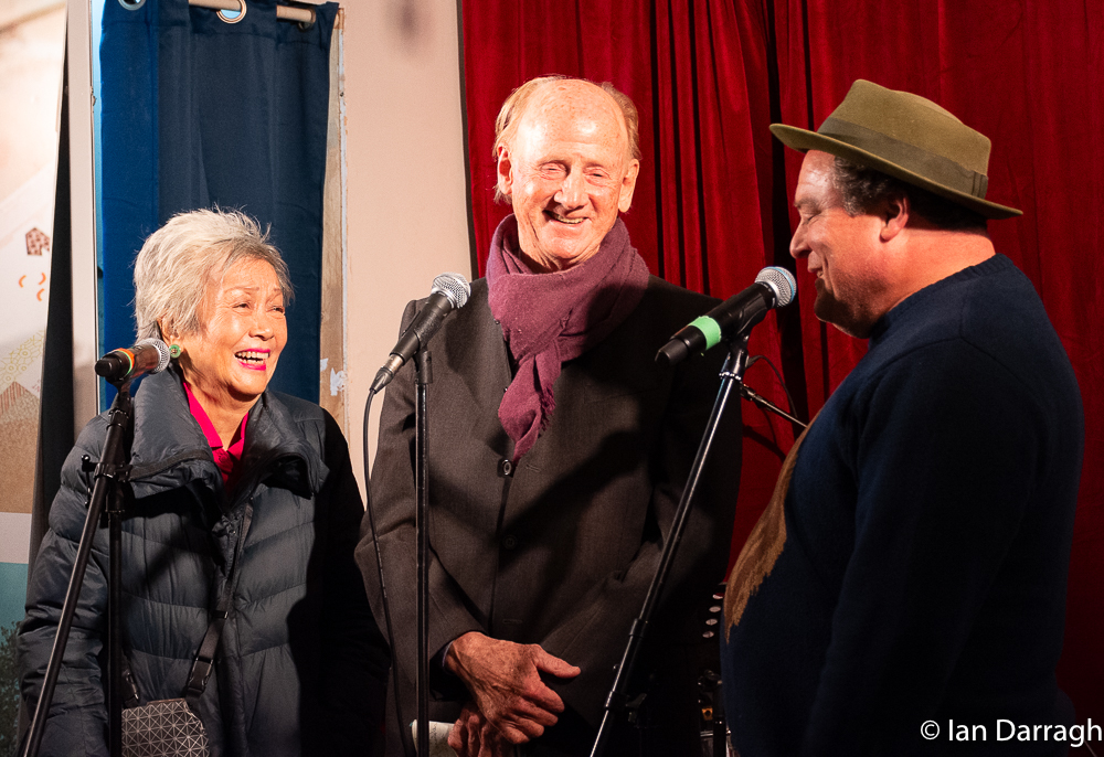 Former governor-general Adrienne Clarkson at a fund-raiser for Ontario Place for All in December 2023, photographed at the West End Phoenix with her husband, writer John Ralston Saul, and MC Seán Cullen.