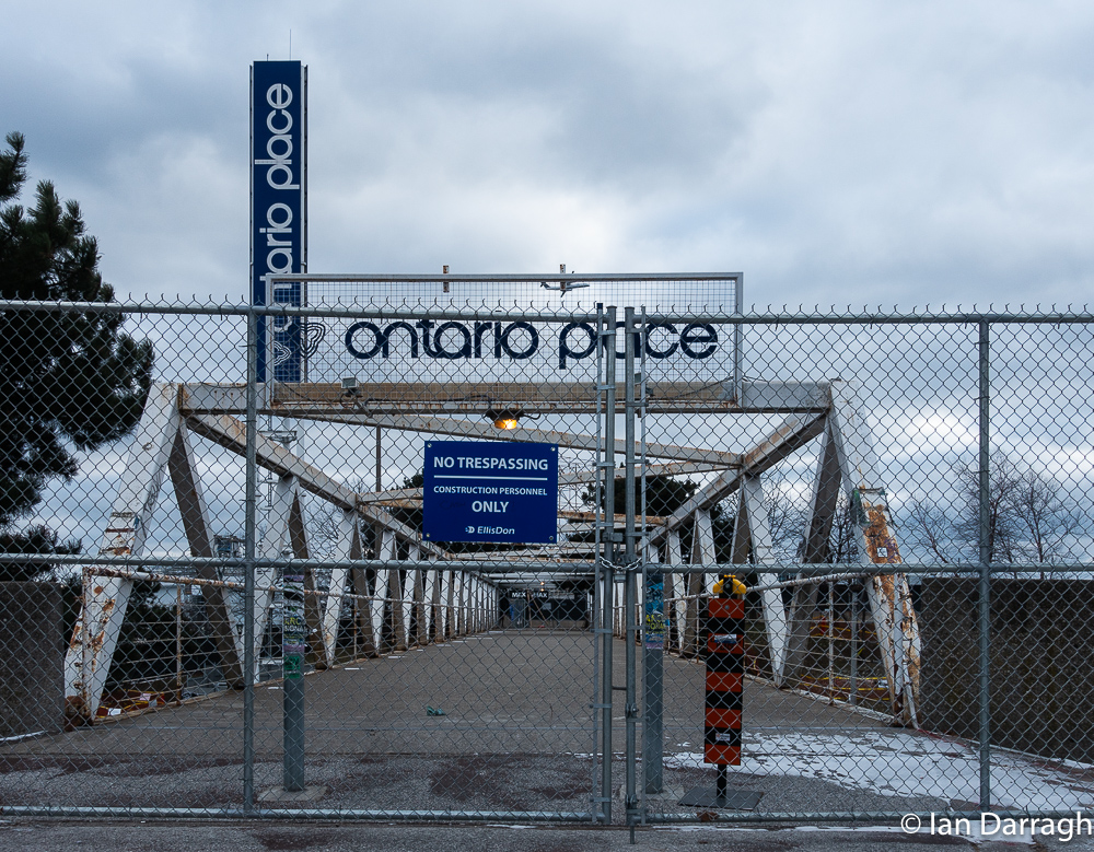 All public access by land to the West Island of Ontario Place is barricaded with locked gates.