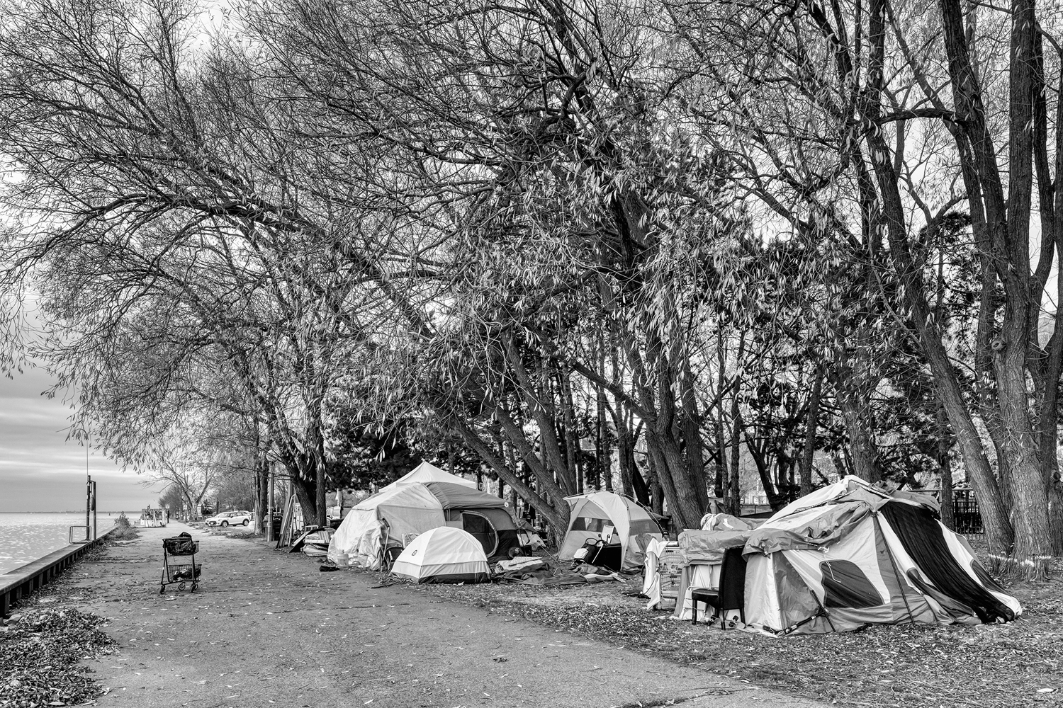 One of the homeless encampments located across the waterfront.