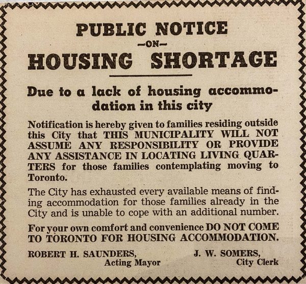 Newspaper ad about housing shortage
