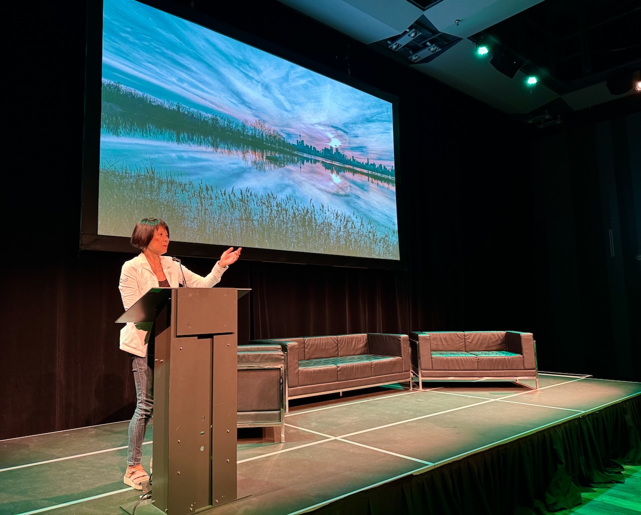 Toronto Mayor Olivia Chow spoke to about 400 urban parks advocates and community activists who attended the half-day conference at Daniels Spectrum in Toronto on June 14, 2025.