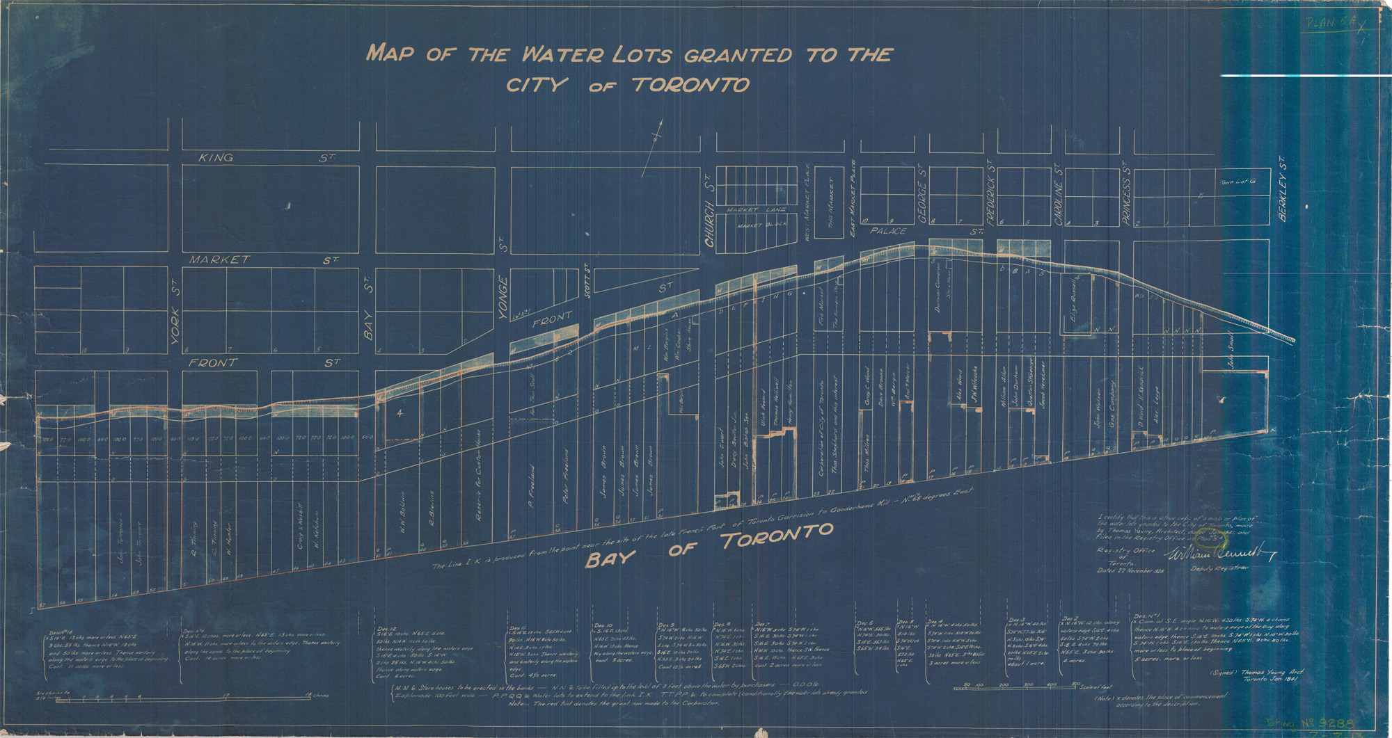 "Map of the water lots granted to the City of Toronto," Thomas Young, 1841