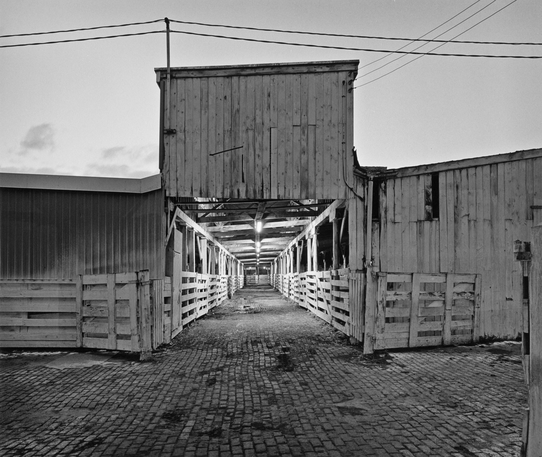 Ontario Stockyards, facade of wooden cattle shed, 1991