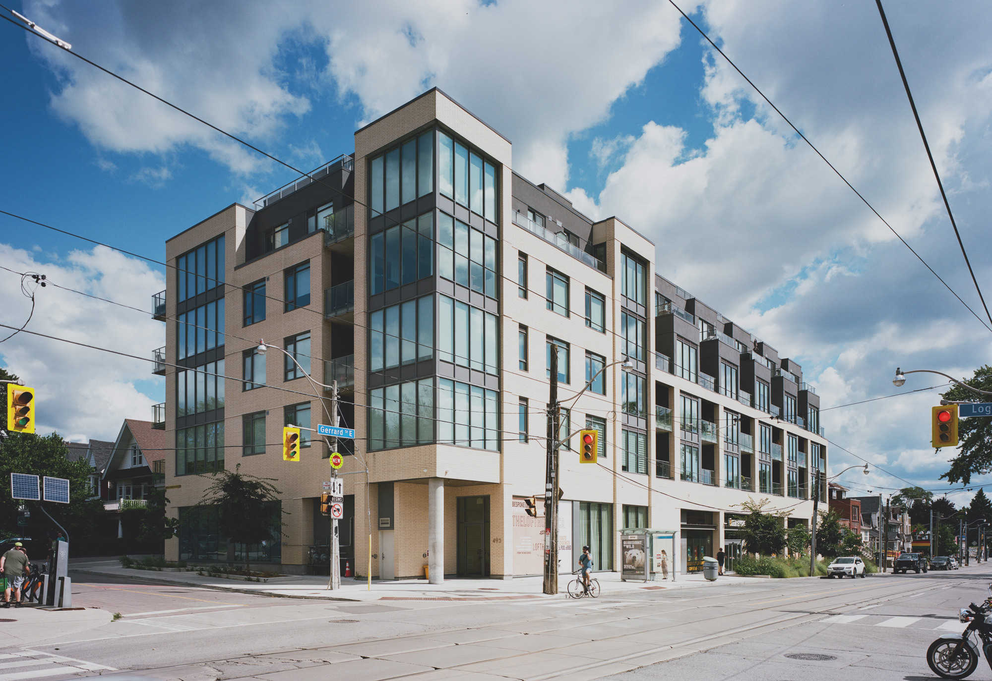 Lofthouse condominium, northeast corner of Gerrard East and Logan, 2024