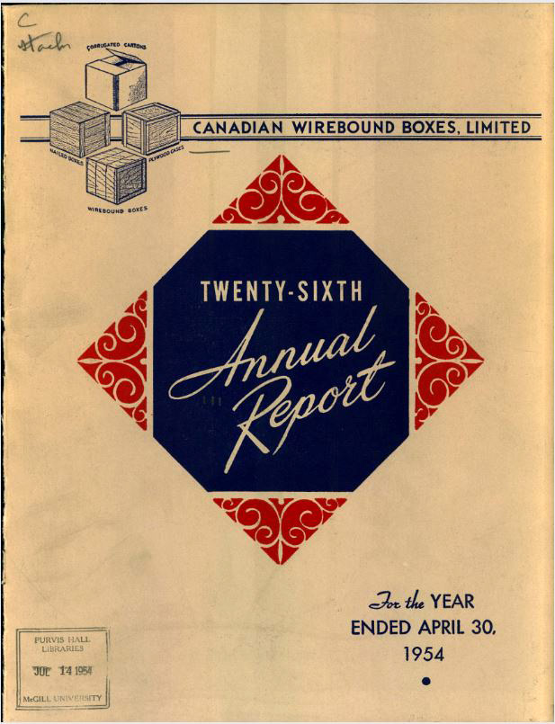 Cover of Canadian Wirebound Boxes 1954 annual report