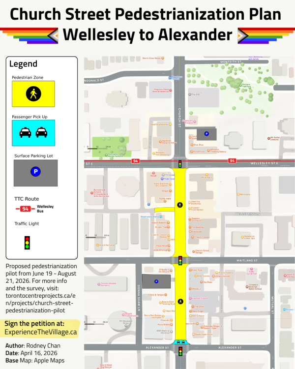 Church Street pedestrianization plan, Wellesley to Alexander
