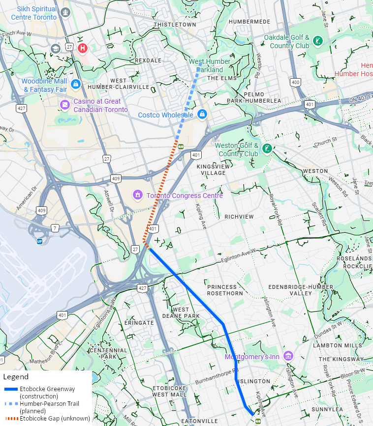 Map of Etobicoke Greenway