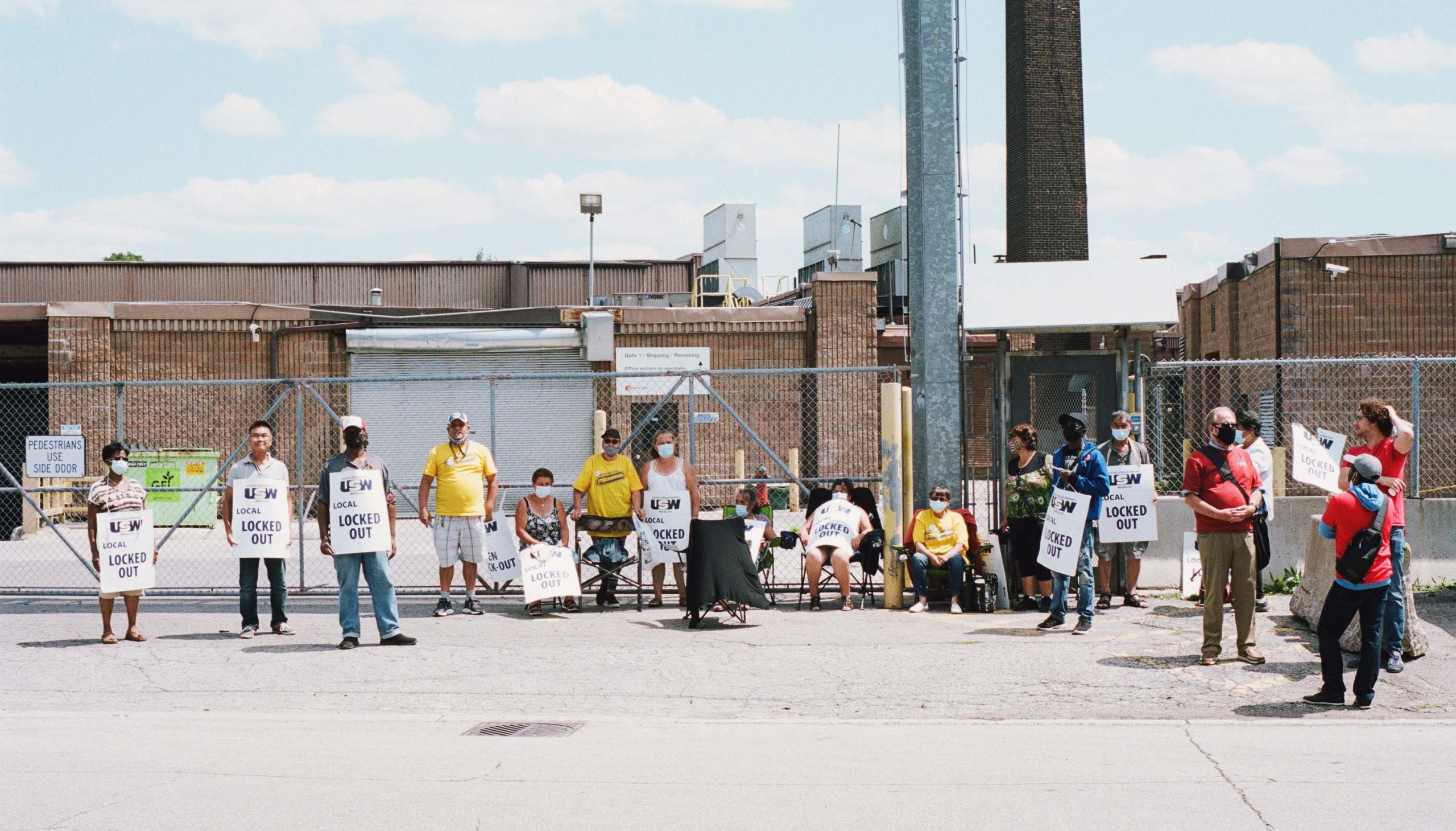 Locked out workers picketing at main gate of National Rubber Technologies plant, Cawthra Avenue, 2021