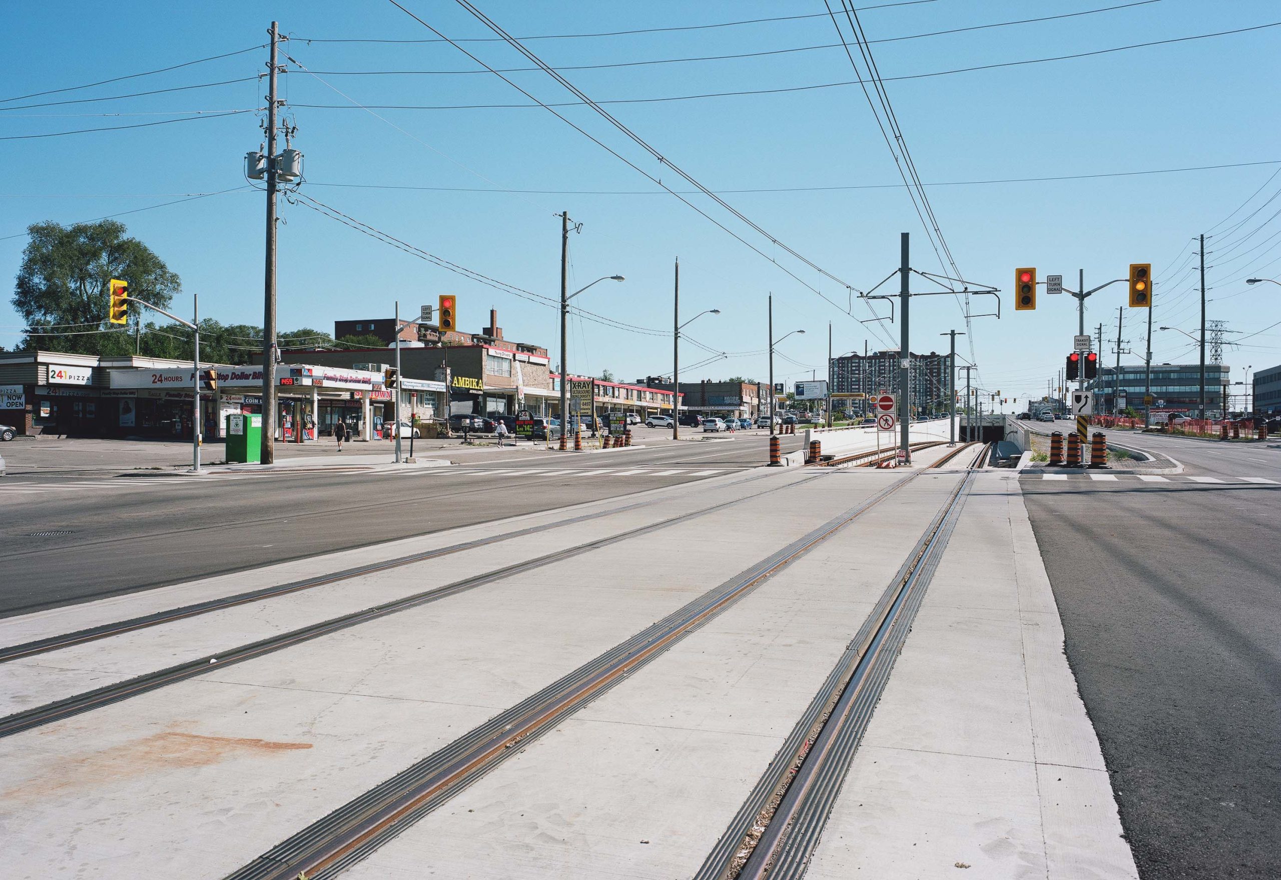 Eglinton Avenue East, looking east from Lonville Road, 2022