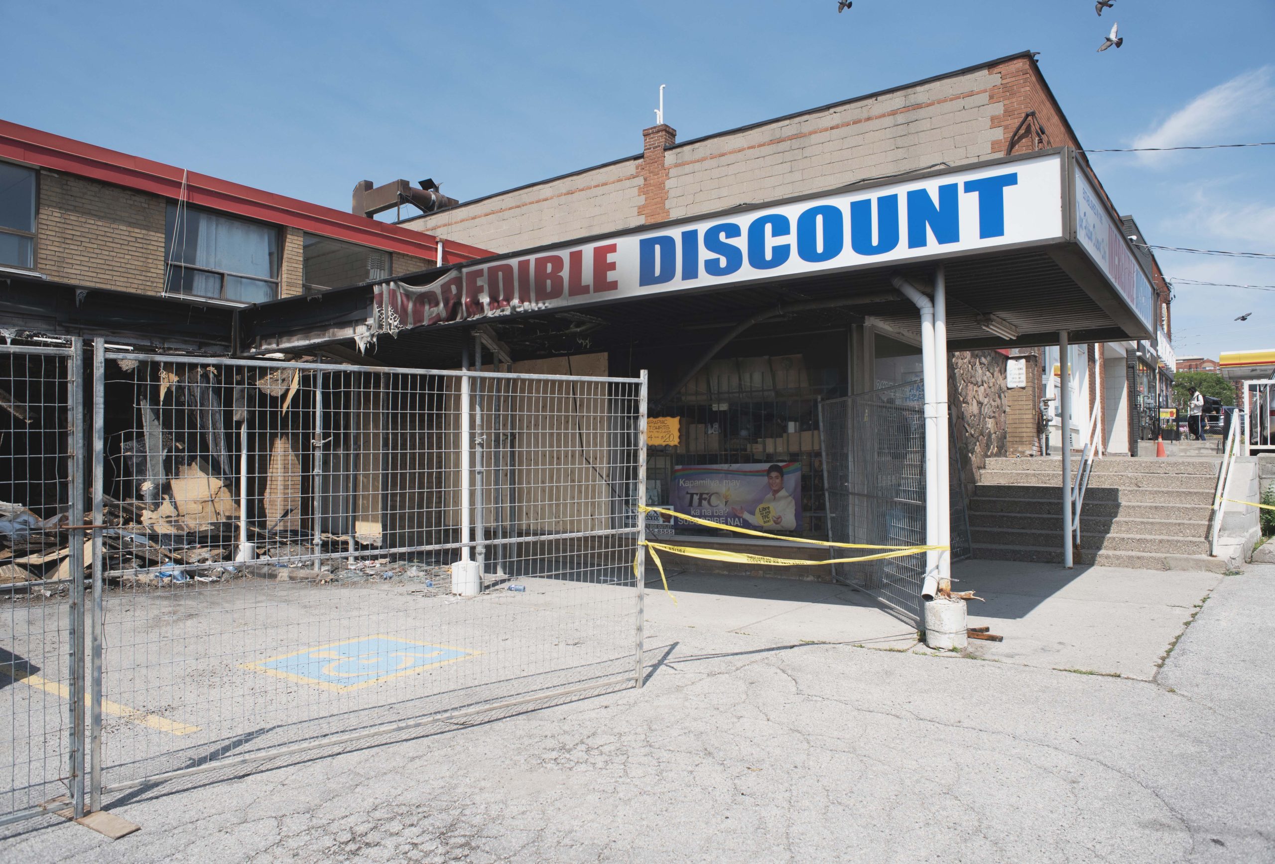 Fire damage, Liberty Plaza, July, 2026