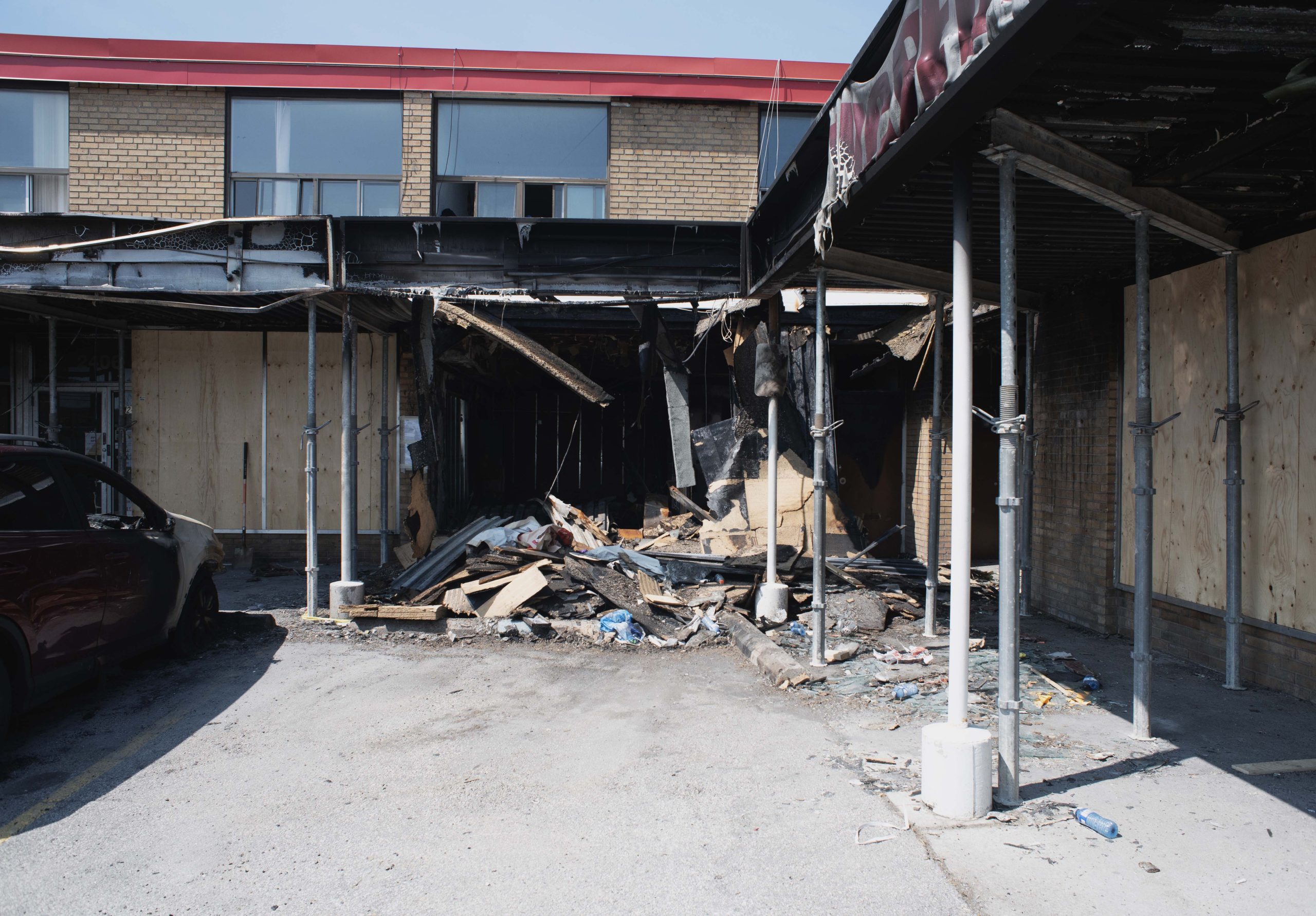 Fire damage, Liberty Plaza, July, 2026