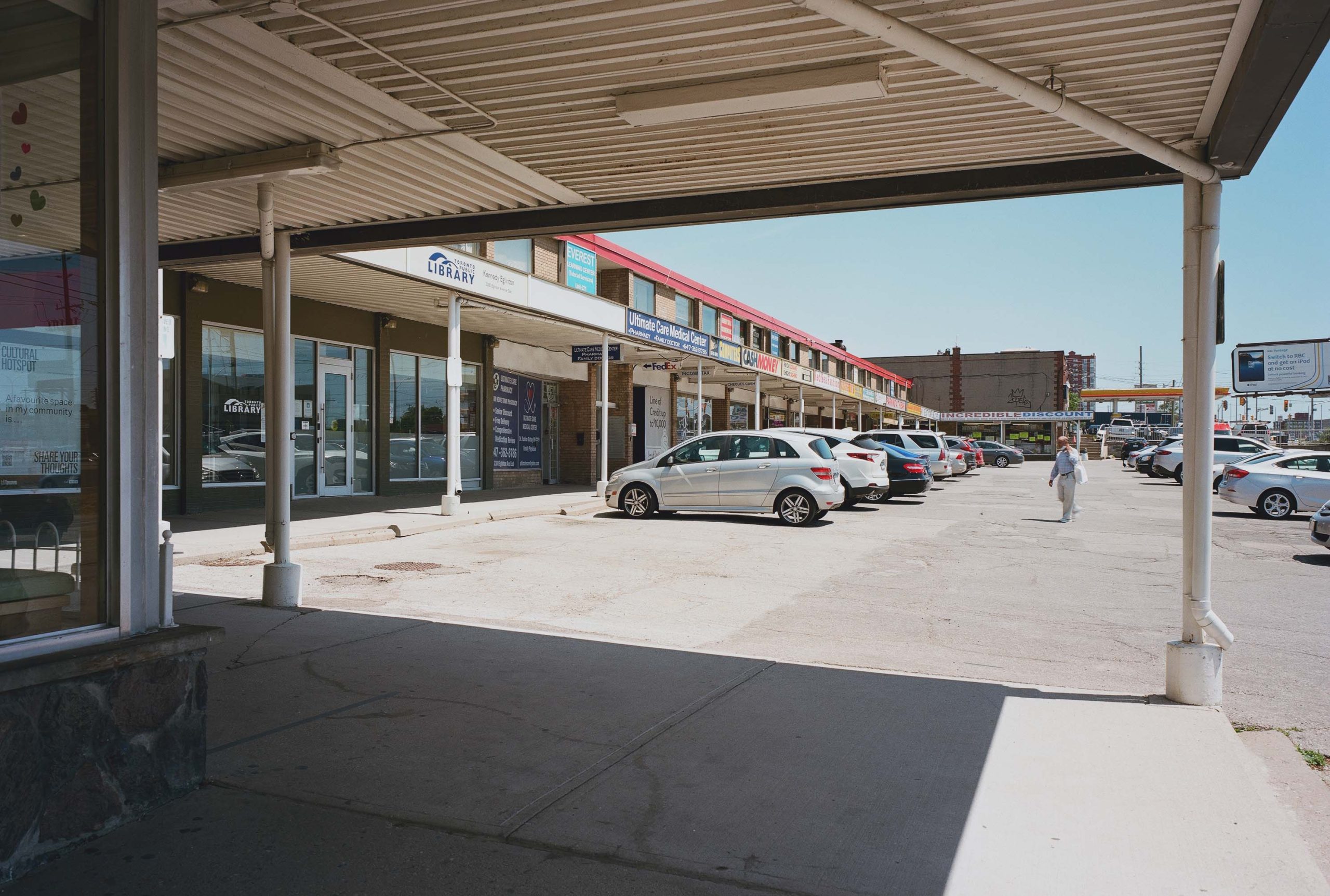 Entrance to Toronto Public Library, Kennedy/Eglinton branch, Liberty Plaza, 2022