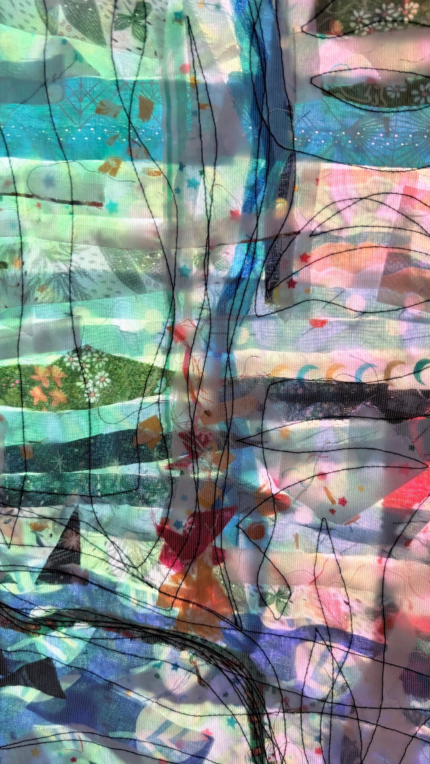 Detail from quilted illuminated textile artwork: A Translucent City, Memory Landscape 06, Lisa Ditschun, 2026