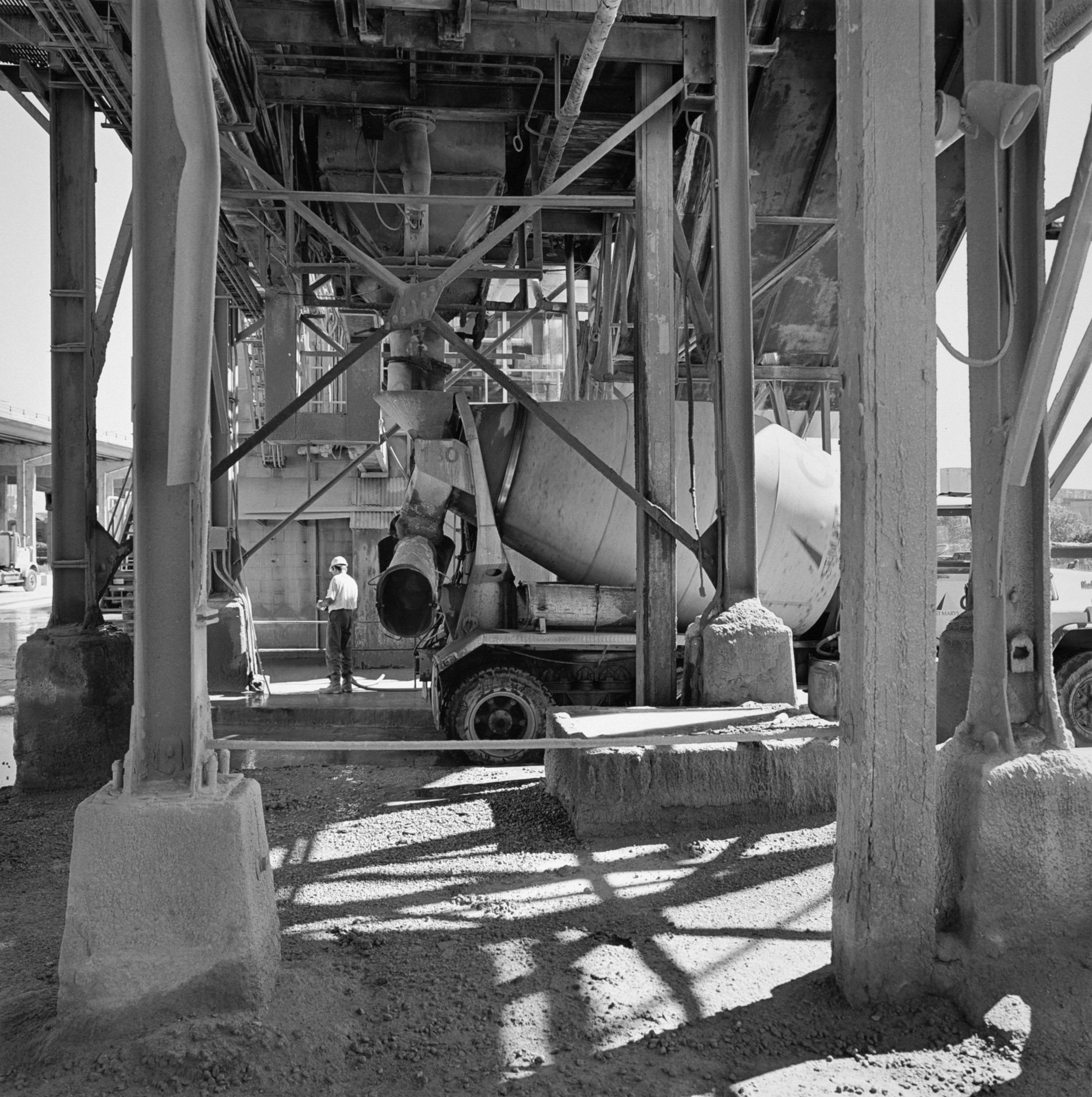 Loading a concrete truck, CBM ready mix plant, Bathurst Street, 1998.