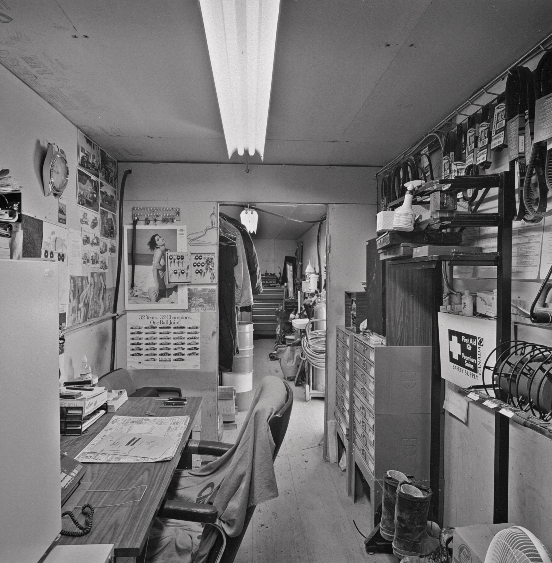 Maintenance shop in trailer, CBM ready mix plant, Bathurst Street, 1999.